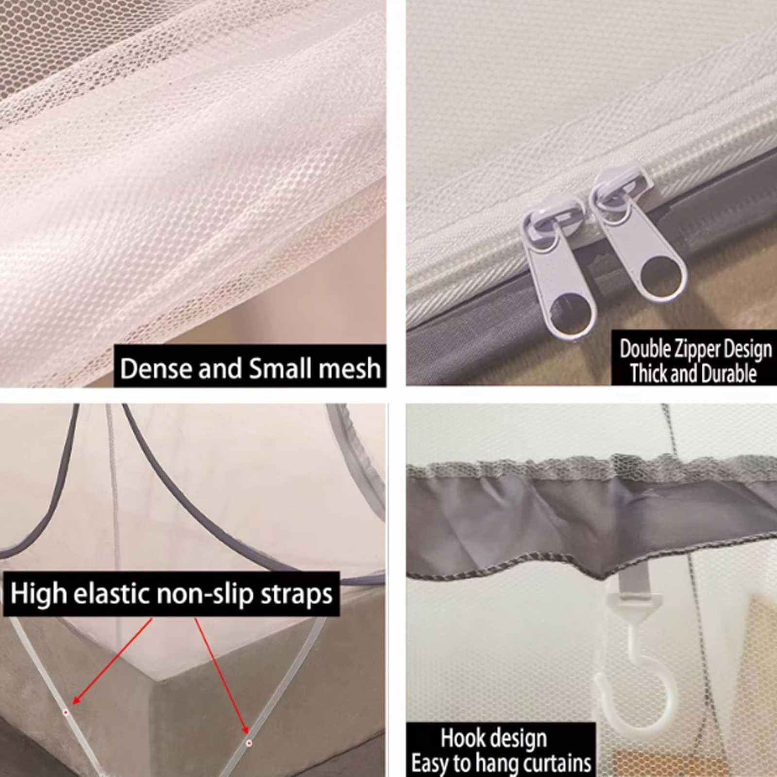 Mosquitera para Cama Matrimonio Plegable, Mosquitera De Cama Portatil Viaje con Fondo Cierre De Cremallera Doble Puerta para Camping Viaje Hogar Al Aire Libre, Instalación Gratuita