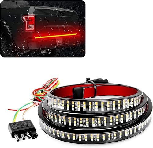 Yowjun 1 barra de luz para puerta trasera de automóvil de tres filas, 59 pulgadas, blanco + rojo + amarillo LED flexible, impermeable, luz de freno