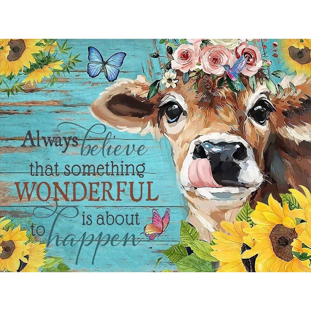 LWZAYS Cow Acrylic Paint by Number kit for Adults & Kids, Oil Painting on Canvas,Drawing Paintwork with Paintbrushes,DIY Paint by Numbers Set Painting for Beginners16x20 inch(No Frame)