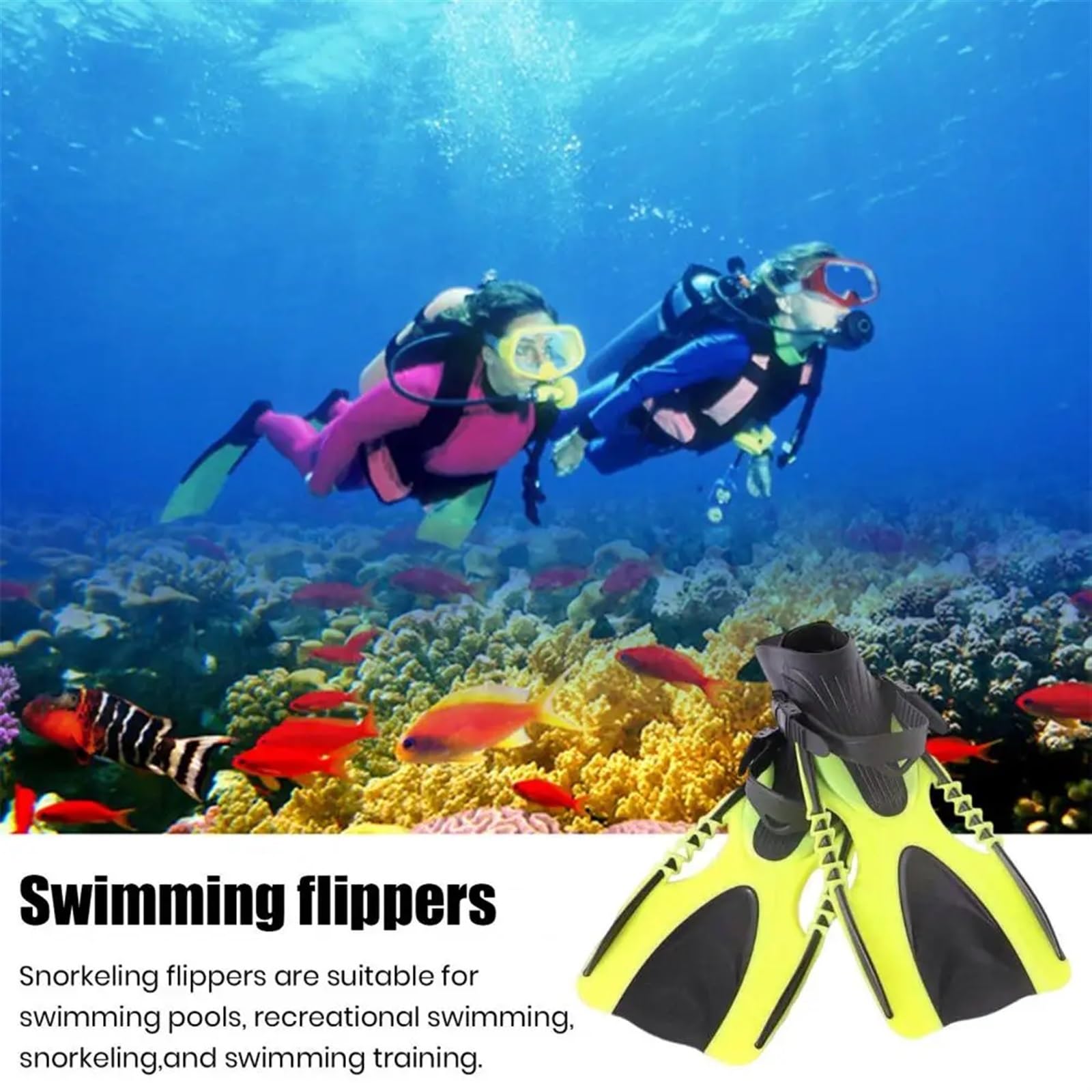Aletas Buceo 1 par de Aletas de natación for Buceo y esnórquel, Hebillas Ajustables, talón Abierto, tamaño de Viaje, Aletas de natación Cortas y Flexibles Aletas De Buceo(Yellow,Short)