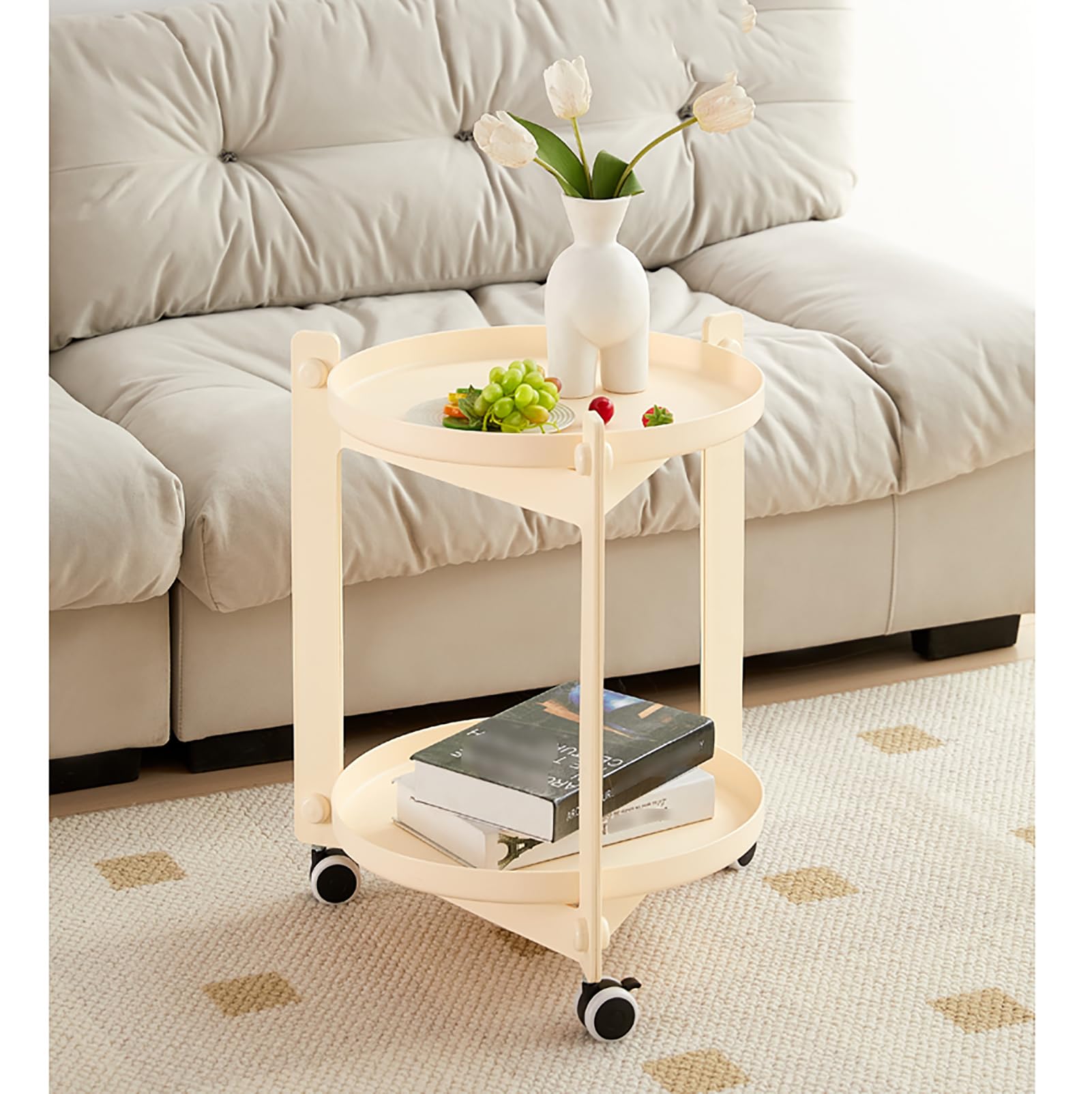Table d'appoint moderne minimaliste en plastique avec roulettes pour petit espace
