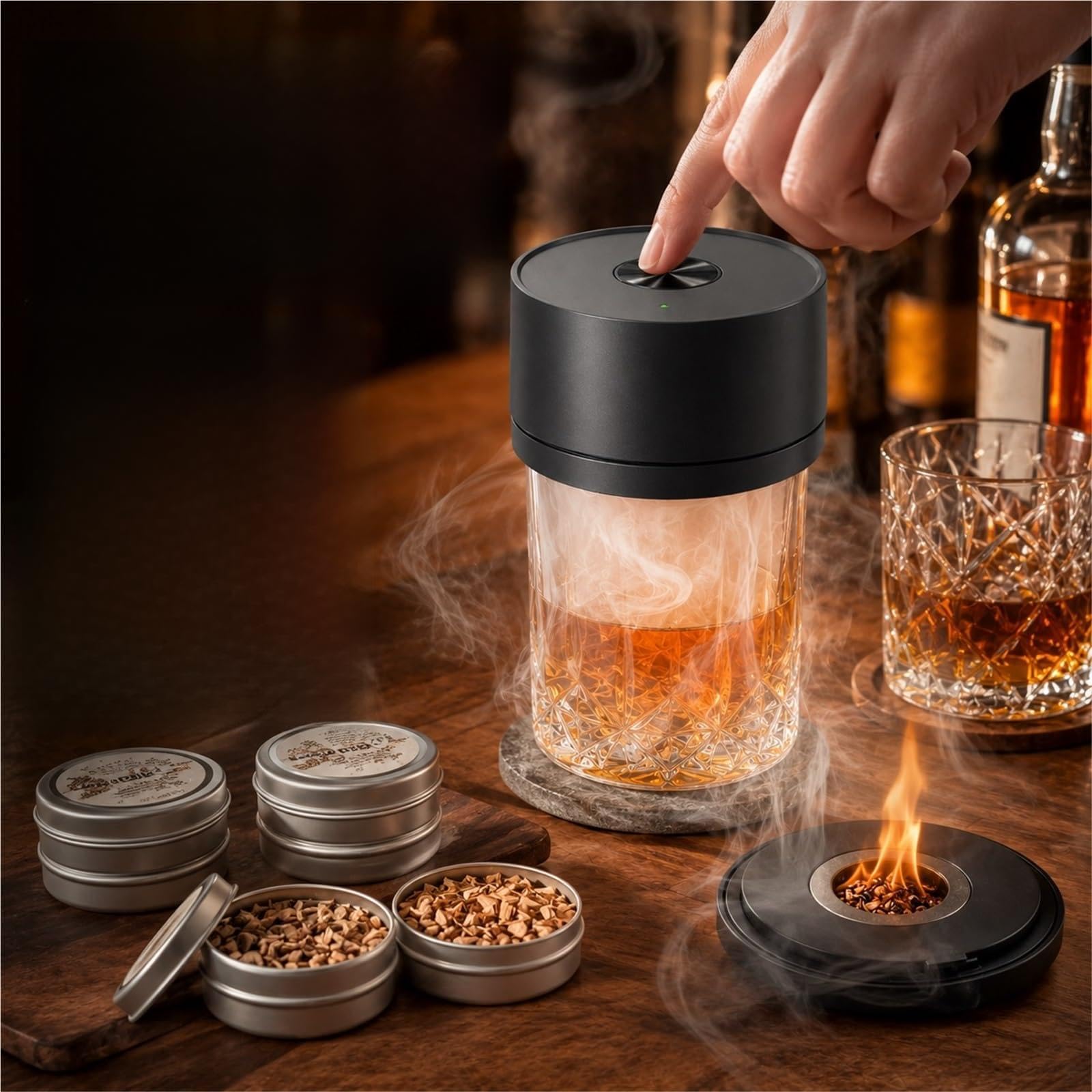 Ahumador de whisky eléctrico con encendedor integrado sin gas para cócteles caseros