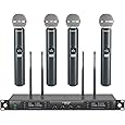 Phenyx Pro Wireless Microphone System, Quad Channel Wireless Mic, w/ 4x40 Channels, 4 Handheld Dynamic Microphones,Auto Scan, Long Distance 328ft, Microphone for Singing, Church, Karaoke (PTU-7000A)