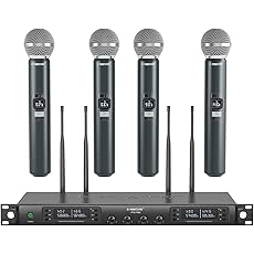 Phenyx Pro Wireless Microphone System, Quad Channel Wireless Mic, w/ 4x40 Channels, 4 Handheld Dynamic Microphones,Auto Scan, Long Distance 328ft, Microphone for Singing, Church, Karaoke (PTU-7000A)