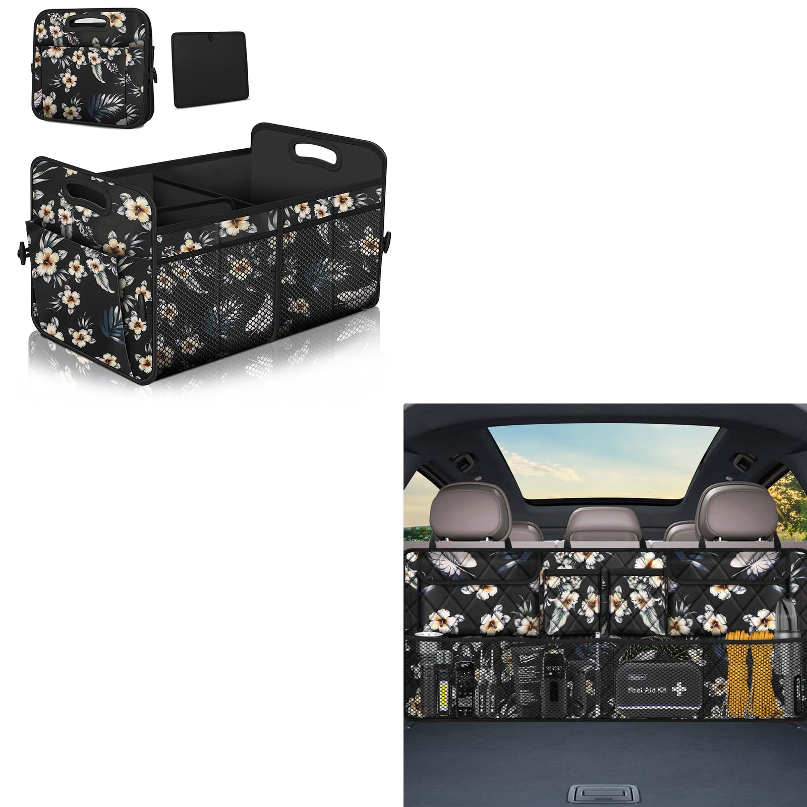 Femuar Car Trunk Organizer - Cow Print, 52L Capacity, Waterproof & Collapsible (22.5"D X 18"W X 10.8"H)