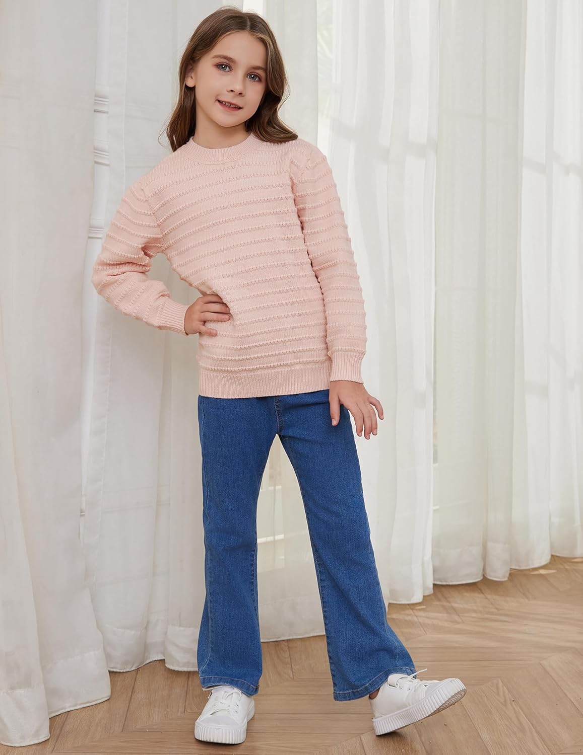 Sweaters for Girls Ribbed Knit Textured Long Sleeve Crew Neck Soft Chunky Pullover Sweater Solid Tops 4-14 Years - Image 5