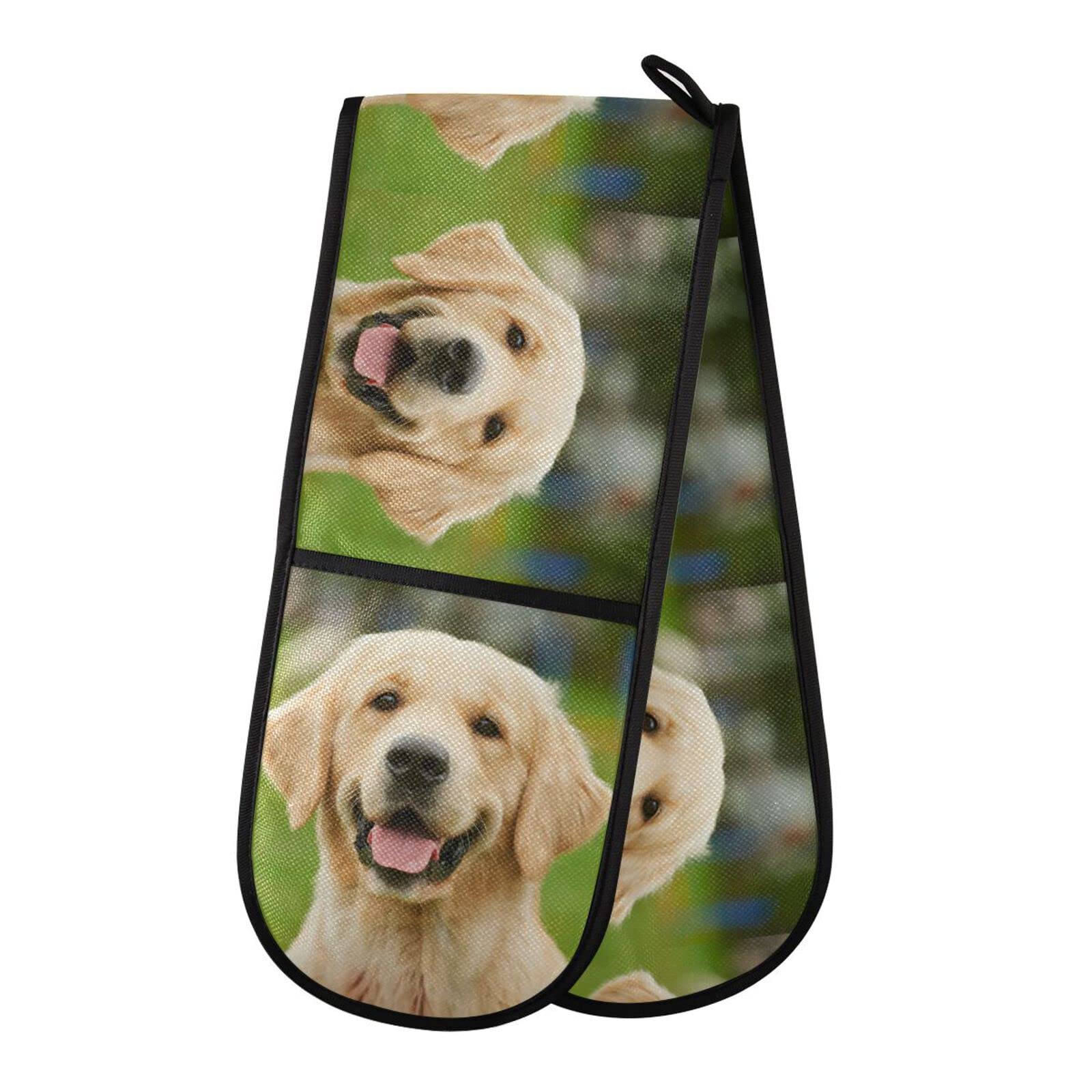 Youjuner Colour 7 Double Oven Glove Cute Golden Retriever Dog Heat Resistant Double Ovens Mitt Modern Cooking Gloves Potholders