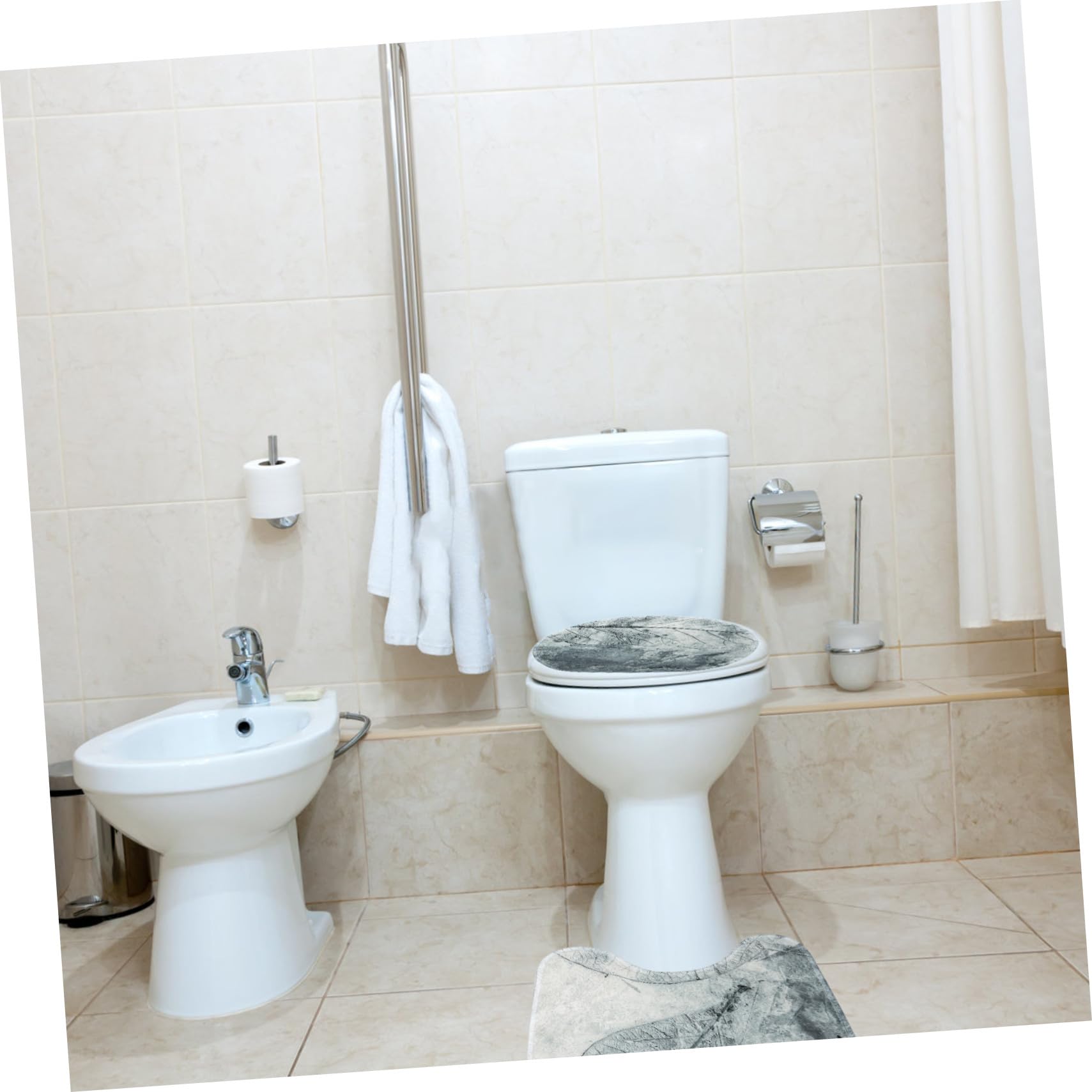 Tappeti Bagno Comodo da Installare e Rimuovere Set 3 Pezzi Stile Retrò Decorazione Foglie, Morbido Poliestere per Ogni Occasione in Bagno