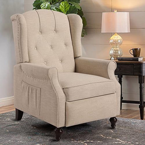 Miniatura 29 de Silla reclinable de masaje con respaldo de alas con calor, sillón de tela copetudo, sillón reclinable con respaldo a distancia y respaldo ajustable