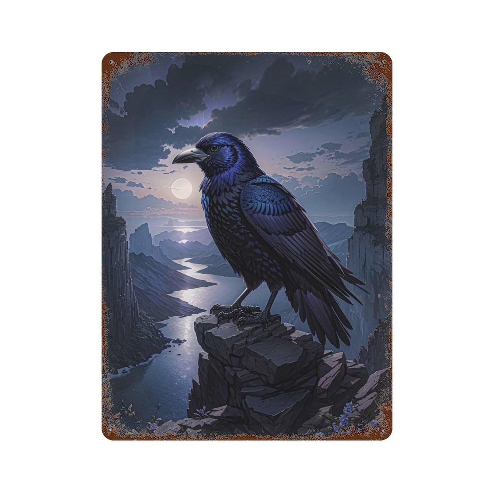 Raven 15.7"x11.8" Decorative Tin Sign, Retro Wall Decor for Garage, Bar And Workshop Decor