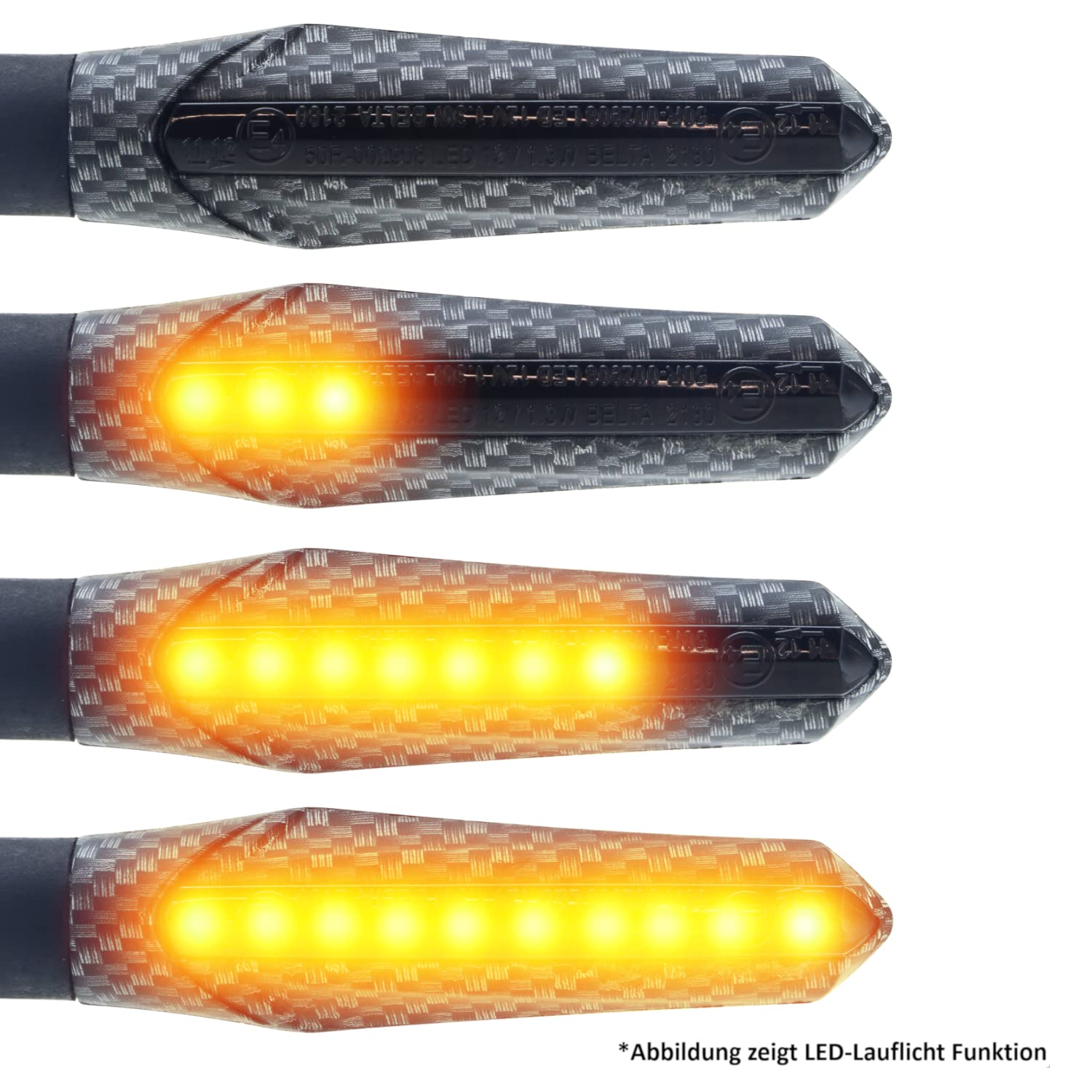 Area1 Juego de intermitentes LED M8 (4 unidades), efecto de luz de marcha atrás, certificado E, E-Mark (ECE) (V5), color negro, compatible con 4 x + relé)