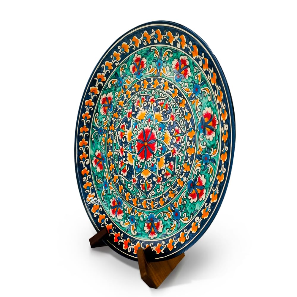 KaraKalam D10 Lagan Ljagan Teller Rishtan Rischtan Handarbeit Keramik Ляган Plate Handgemalt Keramikteller Oriental Kazan Schale (37 cm)