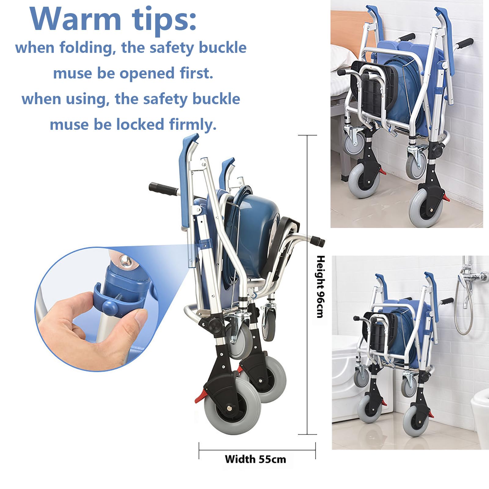 Silla con WC para Personas Mayores, Sillas para Ducha Personas Mayores, Silla Inodoro Ancianos, Silla Ducha Minusvalidos Plegable, para Discapacitadas, Carga Máxima 150 Kg