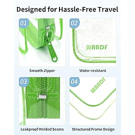 WANDF TSA Approved Toiletry Bag, 2 Packs Travel Clear Toiletry Bag, Quart Size Makeup Cosmetic Pouch with Zipper, Carry-On Airport Compliant Bag for Women and Men (2pcs Green)