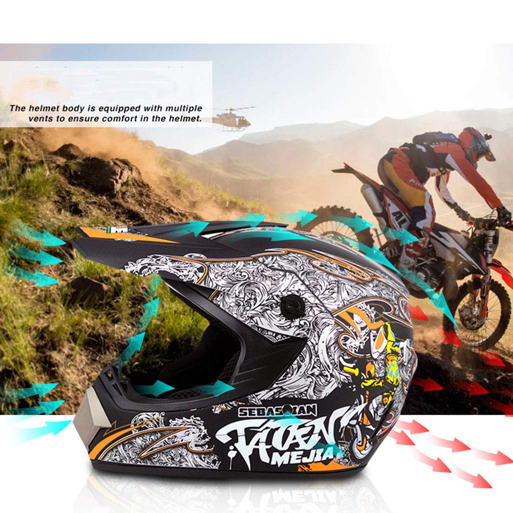 DCLINA ATV Outdoor Motocross Racing Helm mit Bluetooth, Full Face Dirt Bike Helme Erwachsene Motorrad Offroad Helm MTB Street Moped Cross Crash Helm DOT Approved Unisex (4-teiliges Set)