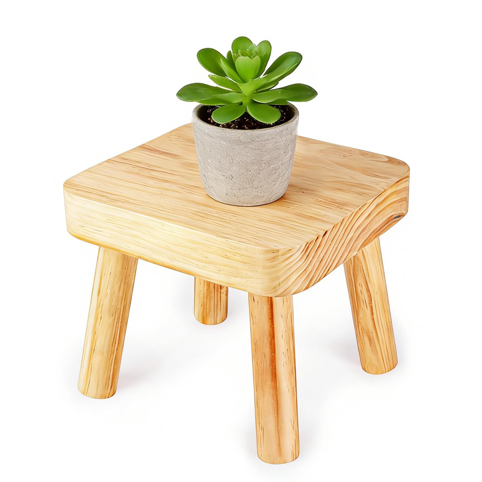 SIGONE Wooden Stool for plants and Footstool 24x22x20cm, Vintage Wooden Stool for Bedroom Bedside Plant Display and Compact Side Table