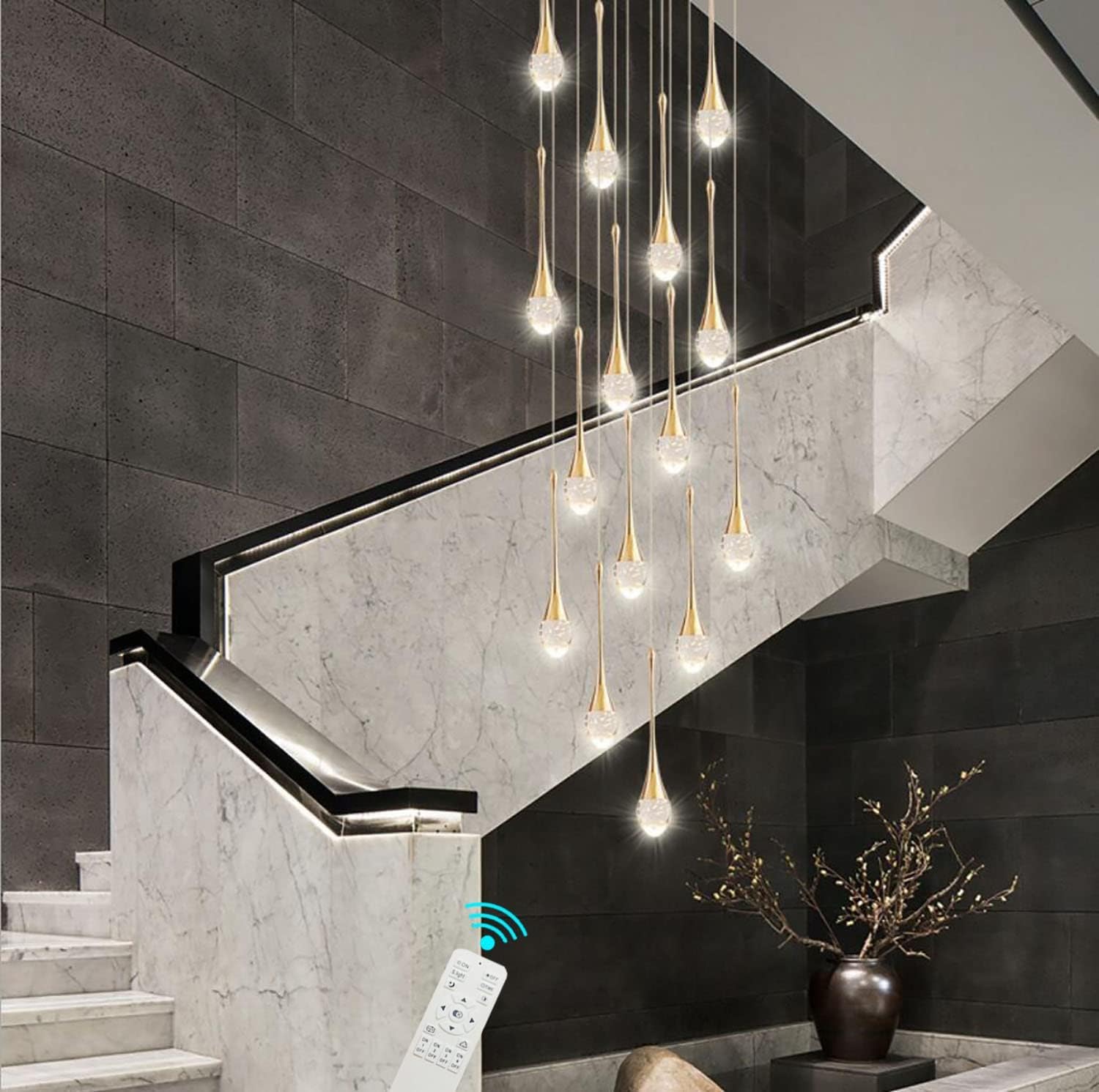 Lampadario Soggiorno Moderno Dimmerabile A Soffitto Led Lampadari Dorato Lampadario Di Cristallo A Goccia Di Pioggia Per Ingresso Corridoio Villa,Oro Lampada A Sospensione Orientabile A 26 Luci