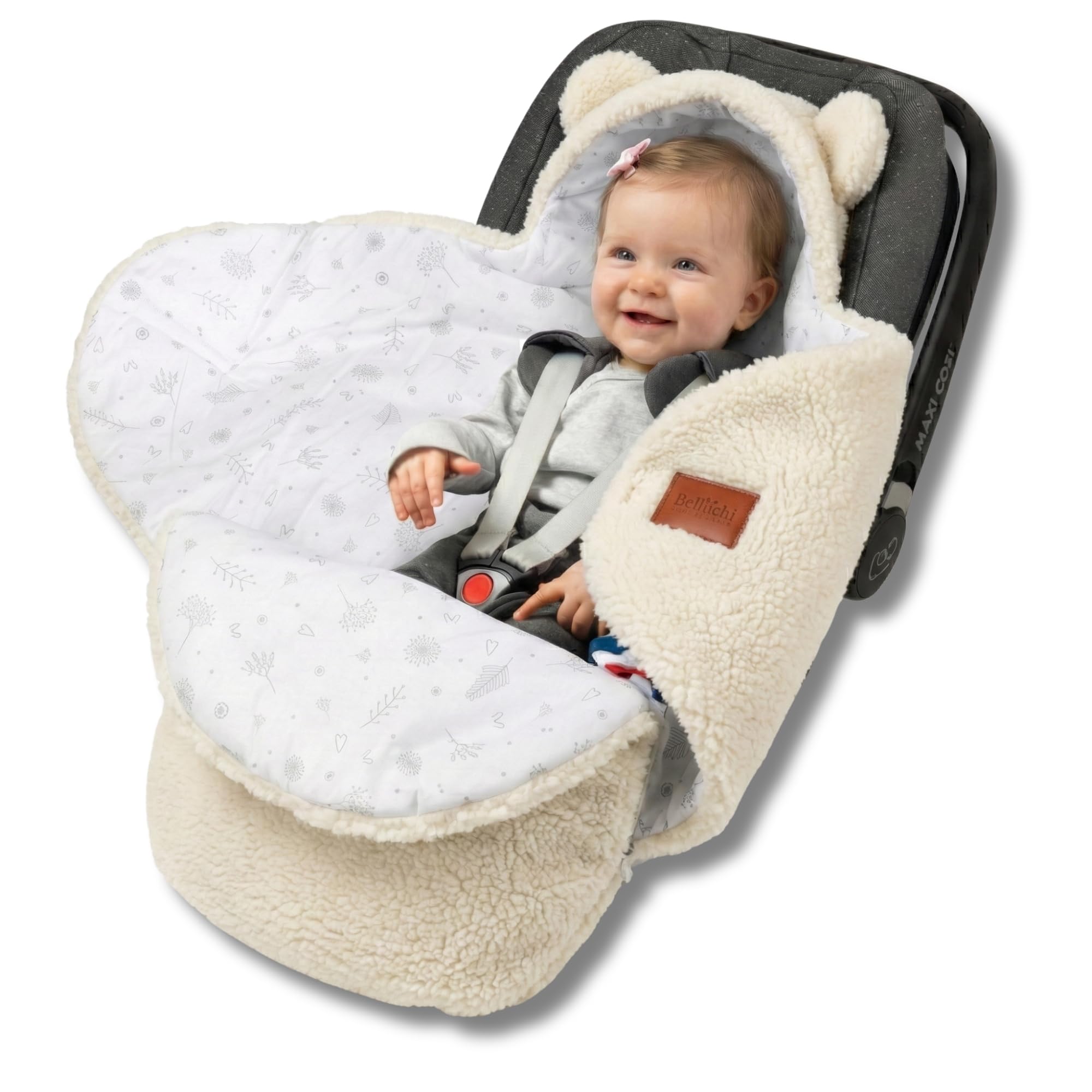 Bellochi Coperta per Ovetto e Passeggino, Bianca, 90 x 90 cm, per Seggiolino Auto, Morbida in Cotone Oeko-TEX, Invernale per Bambini