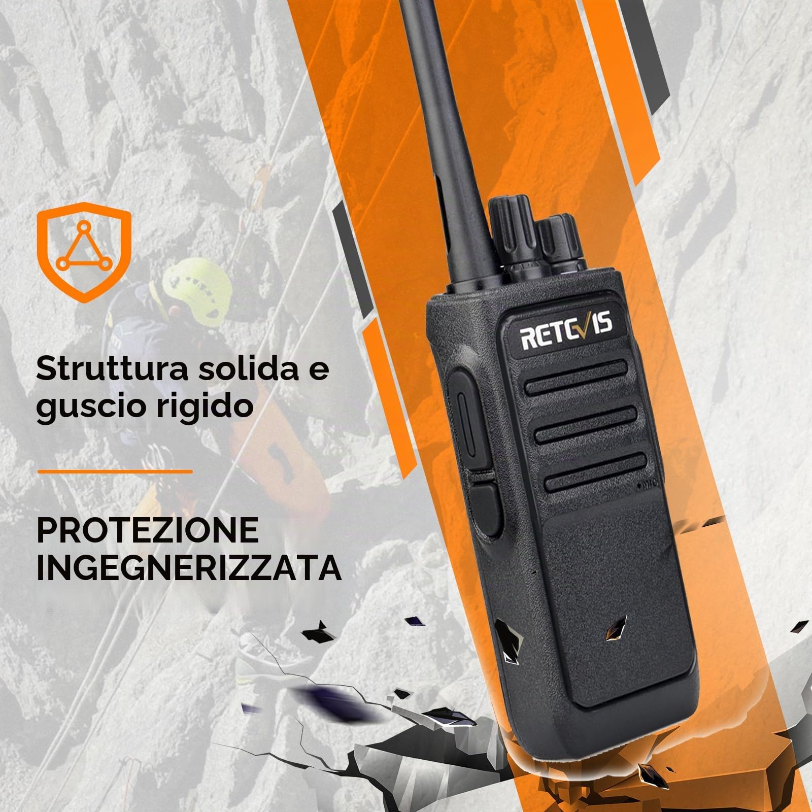 Retevis RT617 Walkie Talkie con Microfono, PMR446 Ricaricabile 16 Canali, CTCSS/DCS Senza Licenza, VOX Scan Squelch, Walkie Talkie Professionali per la Sicurezza (2 Pezzi, Nero)