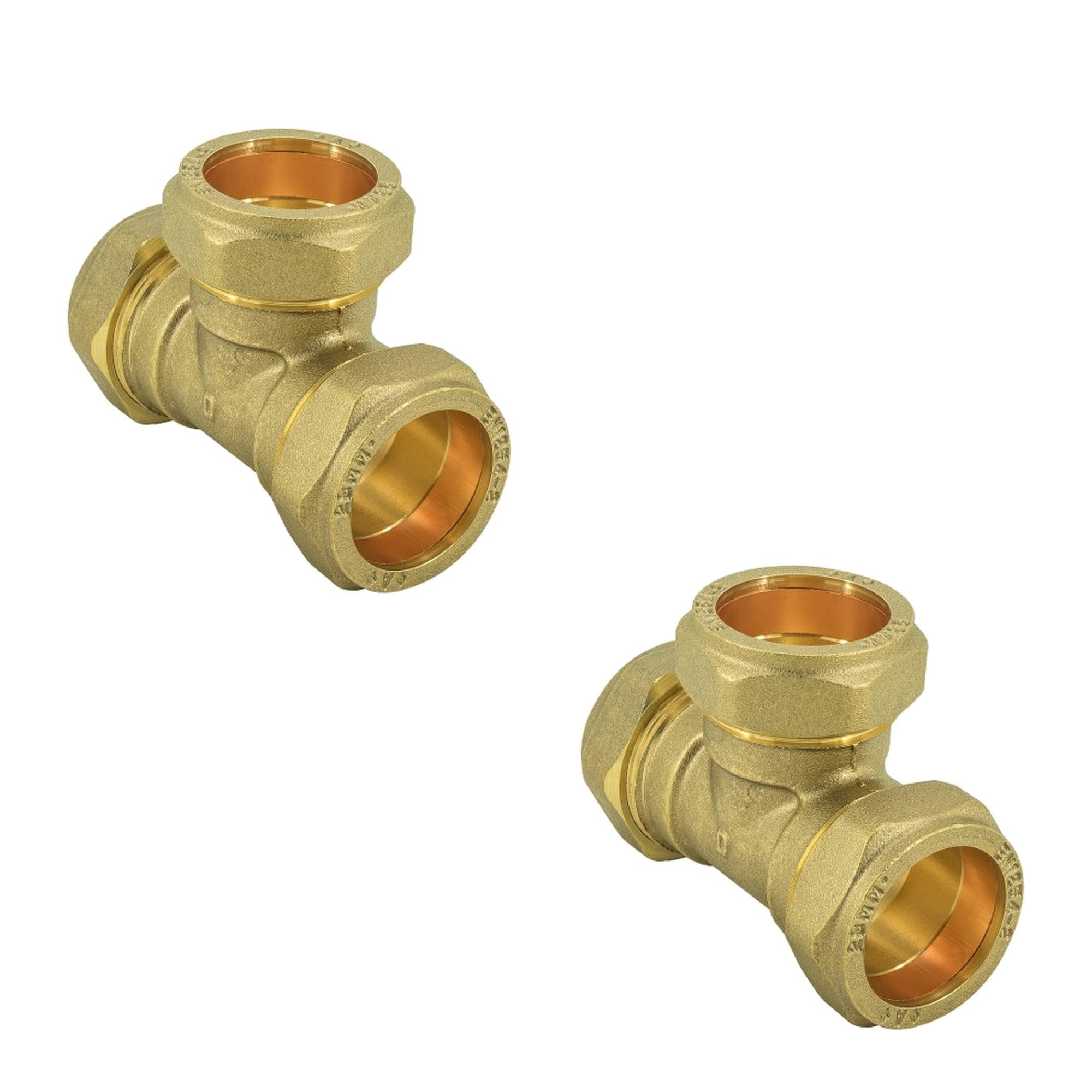 22mm Compression Tee 2 Pack for Copper Pipe, Brass Fittings - Hulthor