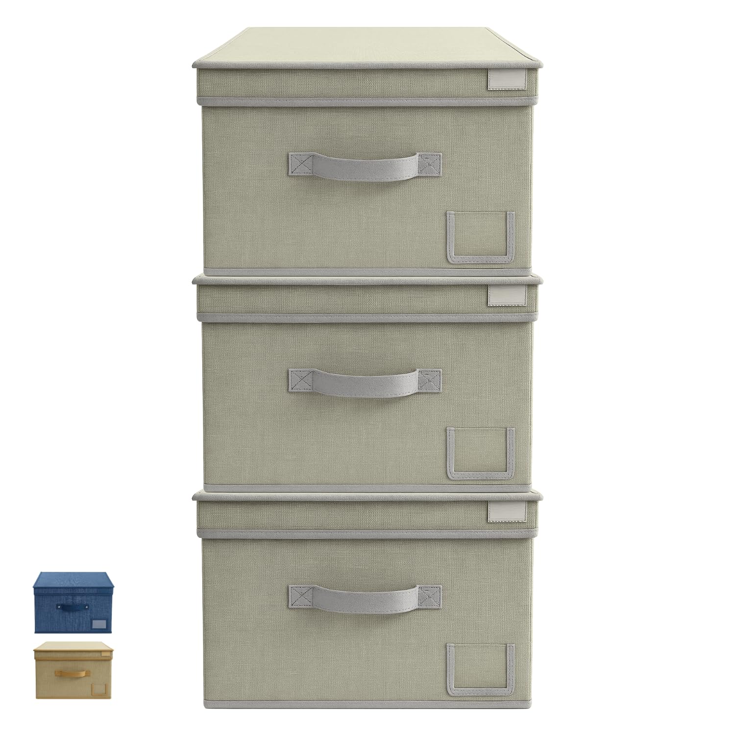VIRSUS Set 3 Scatole Maxi Portaoggetti Pieghevole in tessuto con coperchio 6901, misura 50x40x25 cm, contenitore salvaspazio con maniglia e Portaetichetta, organizer per Armadio (Grigio)