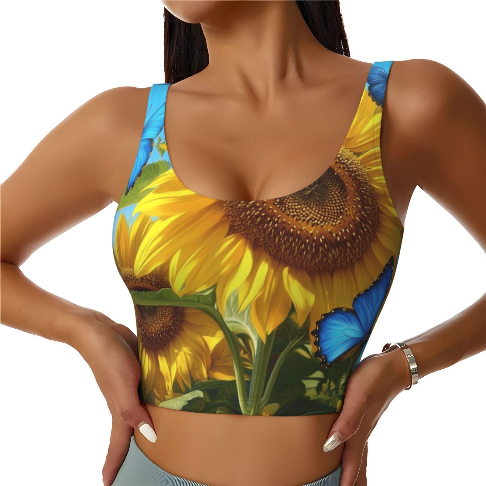 Camiseta deportiva para mujer Mexpekil para yoga y fitness con estampado de flores amarillas 8