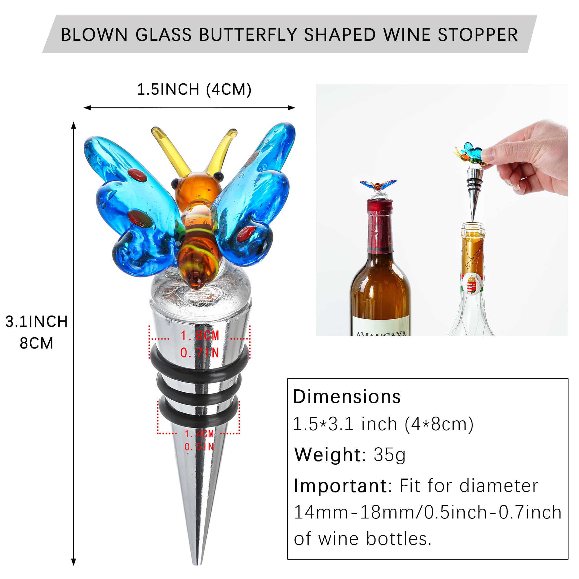 Handmade Wine Stopper Bottle Stopper With Blown Glass Butterfly