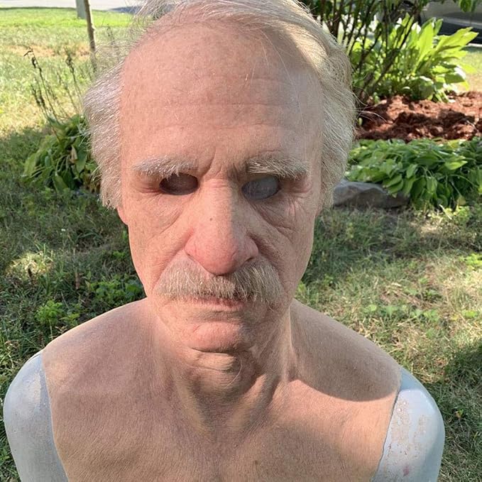 Máscara de rostro de hombre viejo de latex para Halloween y fiestas miniatura 5