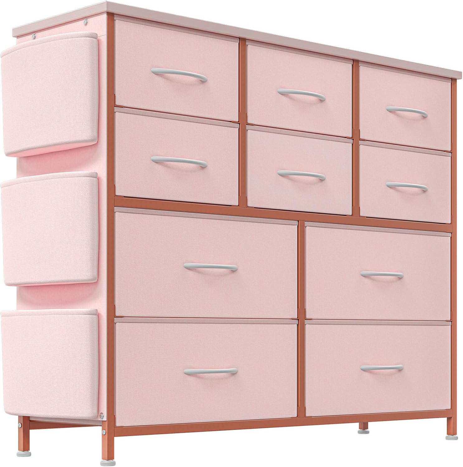 GAOMON Dresser for Bedroom with 10 Drawers, Storage Dresser Organizer Unit, Fabric Dresser for Bedroom, Closet, Nursery, Chest of Drawers, Steel Frame, Wood Top (Pink)