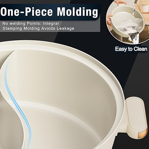 Miniatura 6 de Dezin Olla eléctrica con divisor, olla Shabu Shabu Shabu de doble sabor de 6 L, olla eléctrica antiadherente extraíble de doble cara, olla china de