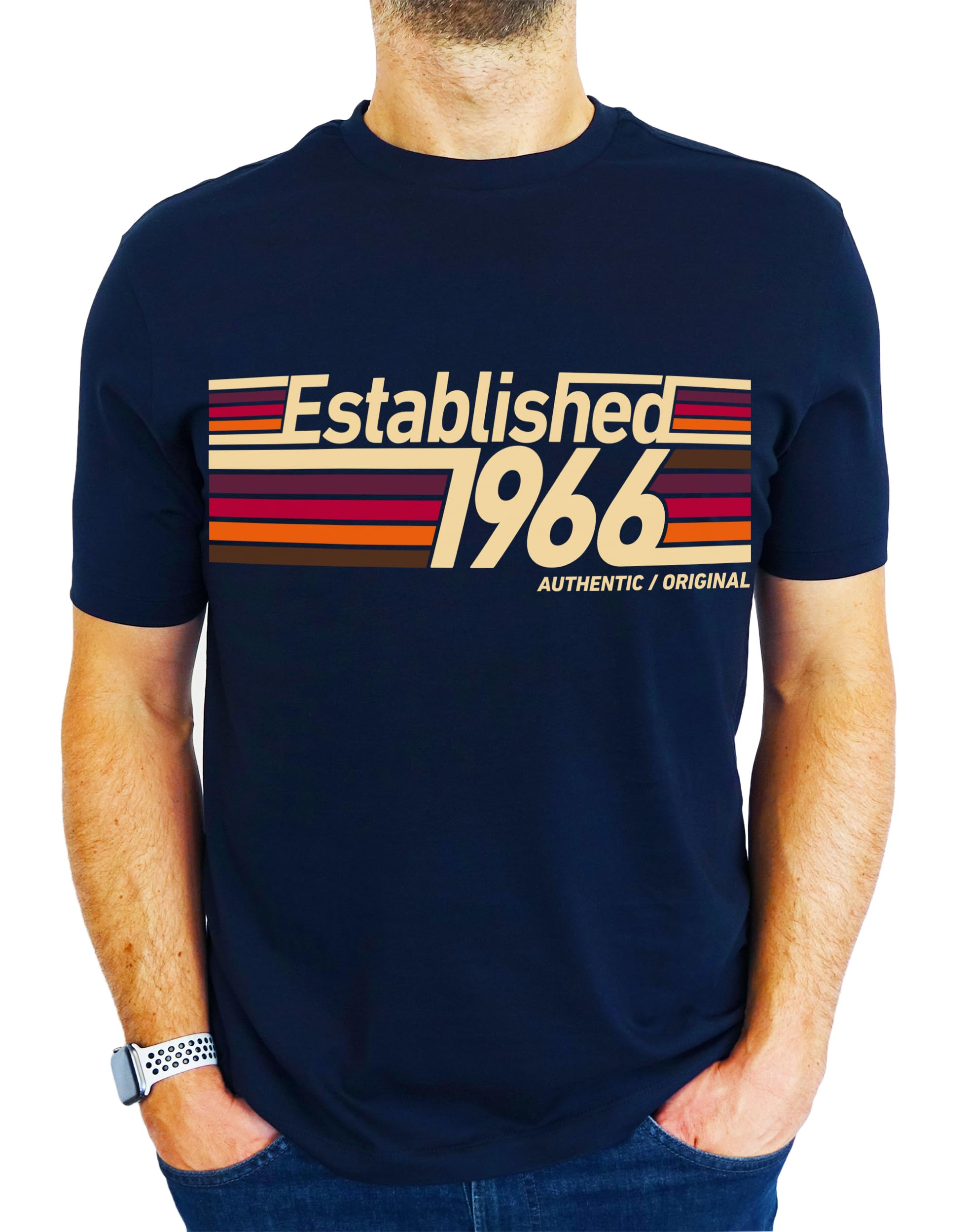 My Generation Gifts Men's Navy 1966 Established Retro Stripes - 60Th Birthday Gift | Present T-Shirt Xl