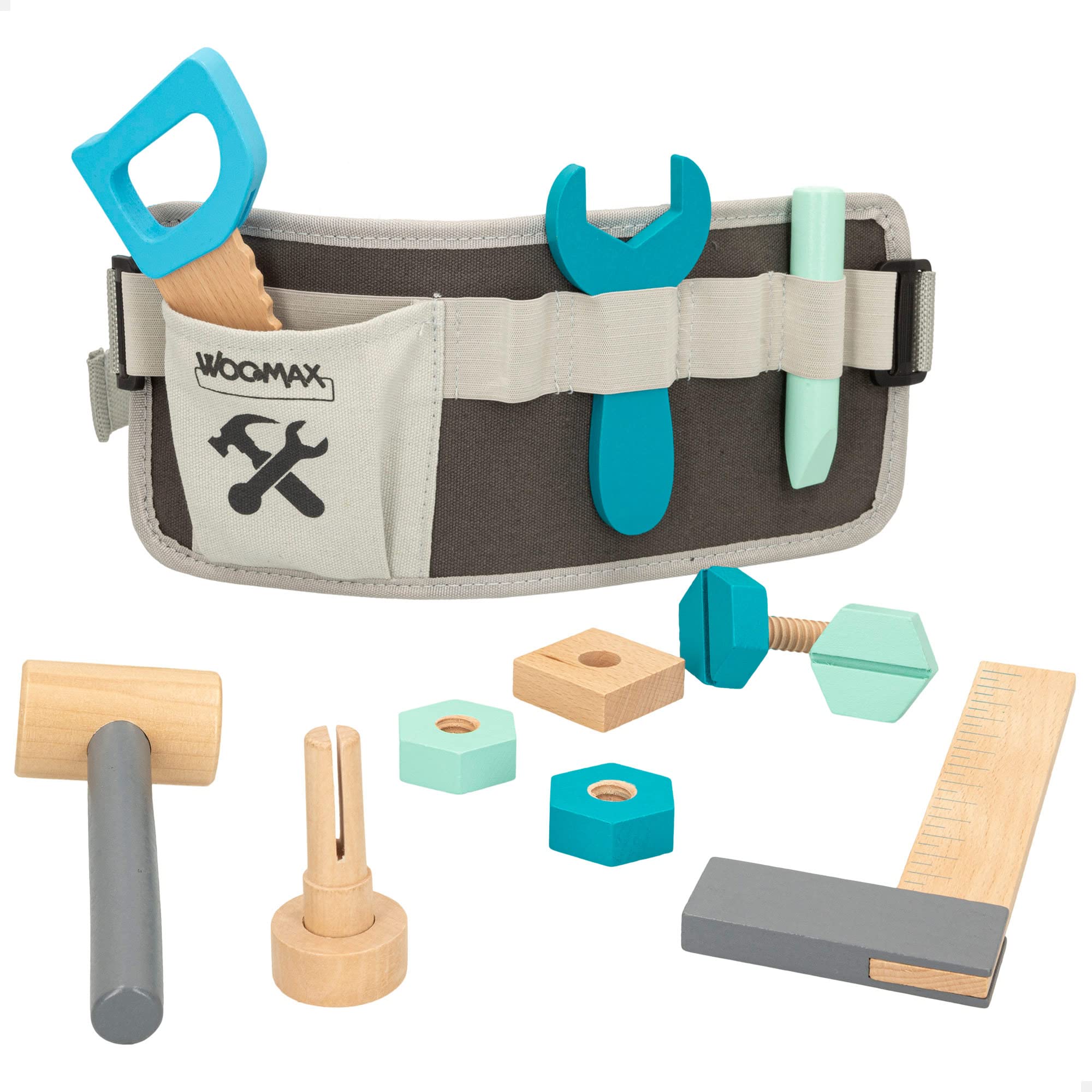 WOOMAX 49304 – Belt Tool Toy for Children, Includes 12 Pieces, Children's Wooden Toys, Work and Construction