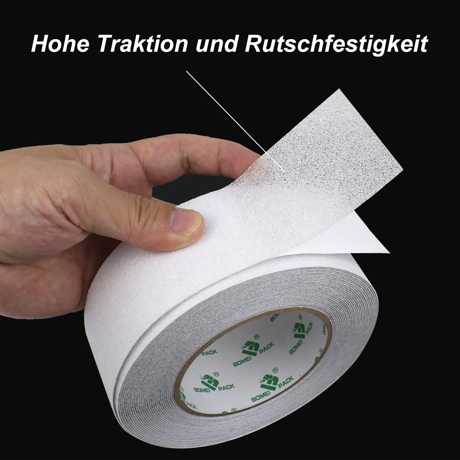 BOMEI PACK 2 Rollen Transparentes Antirutsch Klebeband 50mm*10m für mehr Sicherheit auf Treppen & Böden Korngröße: 60