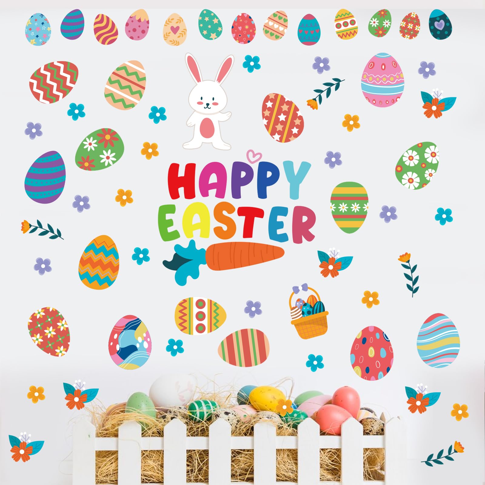 PLIGREAT 3 Sheets Easter Egg Wall Decor Sticker - Image 2