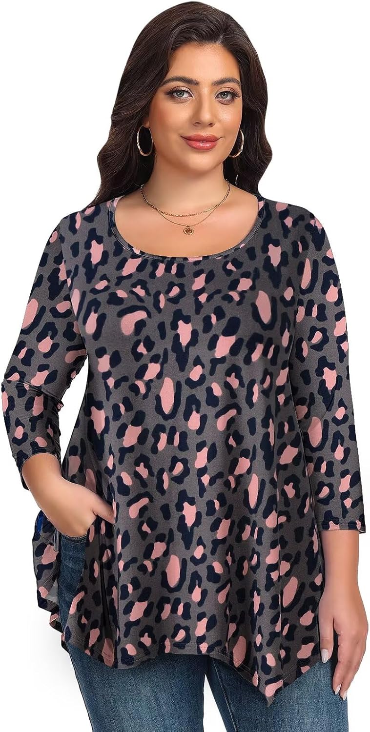 LARACE Plus Size Tops for Women 3/4 Sleeve Shirts Tunic Tops Loose Fit Basic Lady Clothes - Image 3