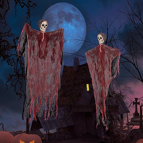 Miniatura 7 de KSTBJN Tela espeluznante de Halloween, 2 piezas de tela roja sangrienta de Halloween, decoración de pared de habitación, gasa elástica para casa