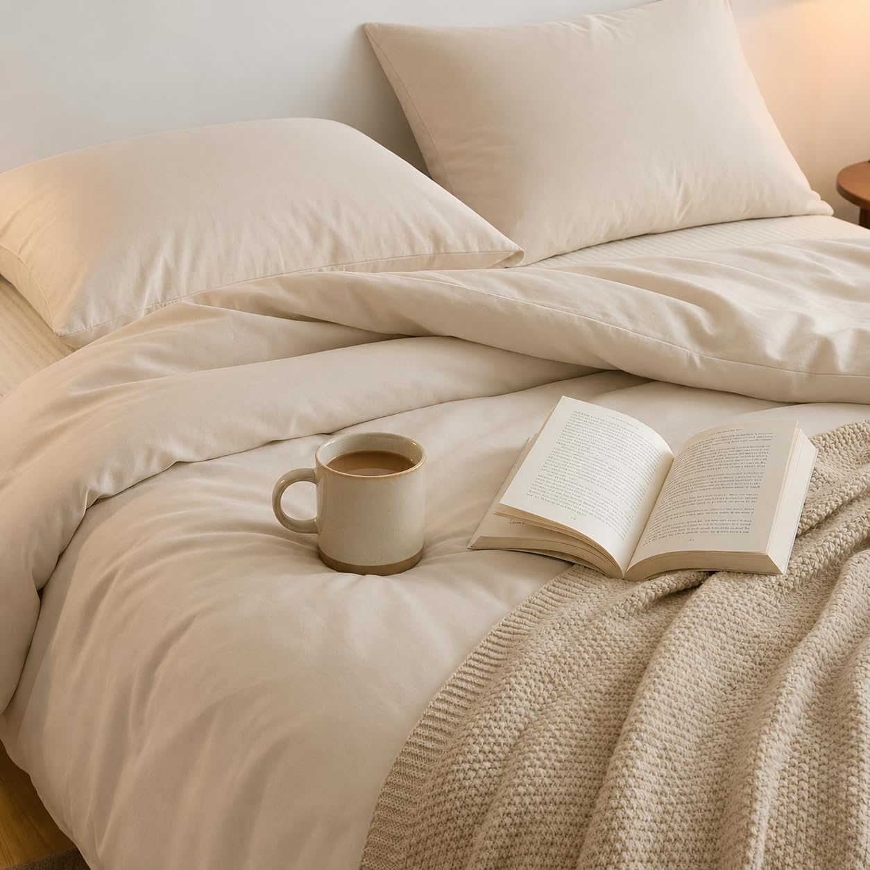 Luxury Cotton Duvet Cover - Queen Size Beige -3