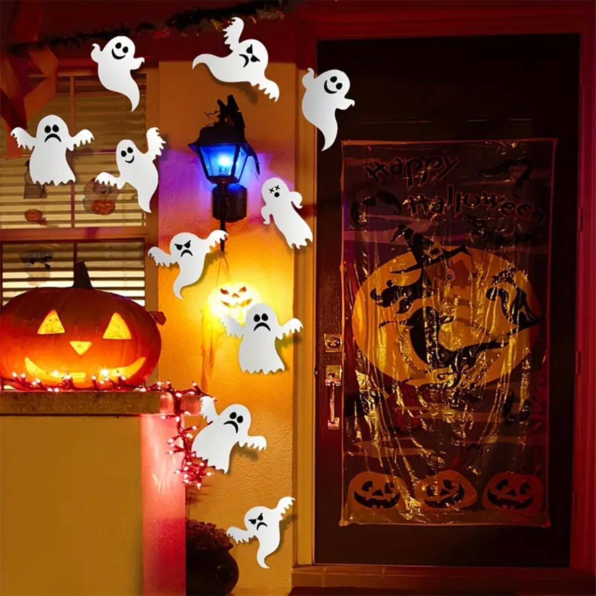 42 szt. Halloween naklejki dekoracyjne 3D uroczy duch naklejki ścienne samoprzylepne dekoracja biały mały duch naklejki ścienne Halloween artykuły imprezowe do domu gotyckiego domu drzwi pokoju na