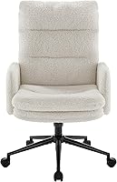 IWMH Ergonomic High-Back Office Chair, Cashmere Upholstered Desk Chair with Adjustable Height, Armrests & Wheels, White Swivel Task Chair