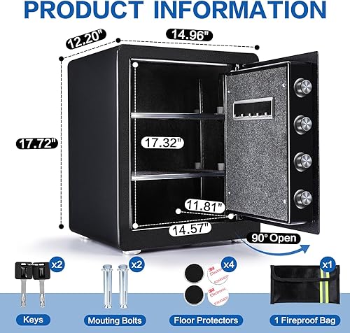 Miniatura 9 de Caja fuerte, caja fuerte de seguridad para el hogar de 1.9 pies cúbicos, con teclado digital electrónico, sistema de alarma doble, luz LED, estante