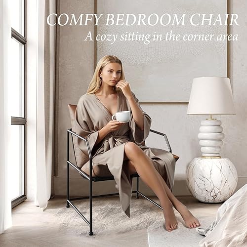 Miniatura 5 de Silla decorativa para sala de estar, cómoda silla de lectura para dormitorio, sillón tapizado, moderno de mediados de siglo, sillas decorativas para