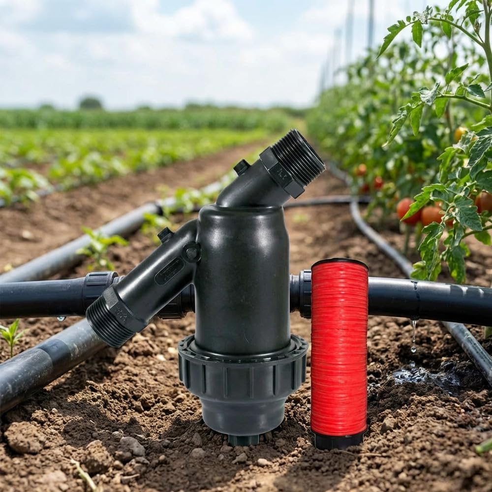 Suinga Filtre à anneaux 1" 120 mesh. Filetage mâle 1". Utilisé pour éviter l'entrée d'impuretés dans le réseau d'irrigation. Filetage mâle 1" pour s'adapter à un tuyau de 32mm, noir