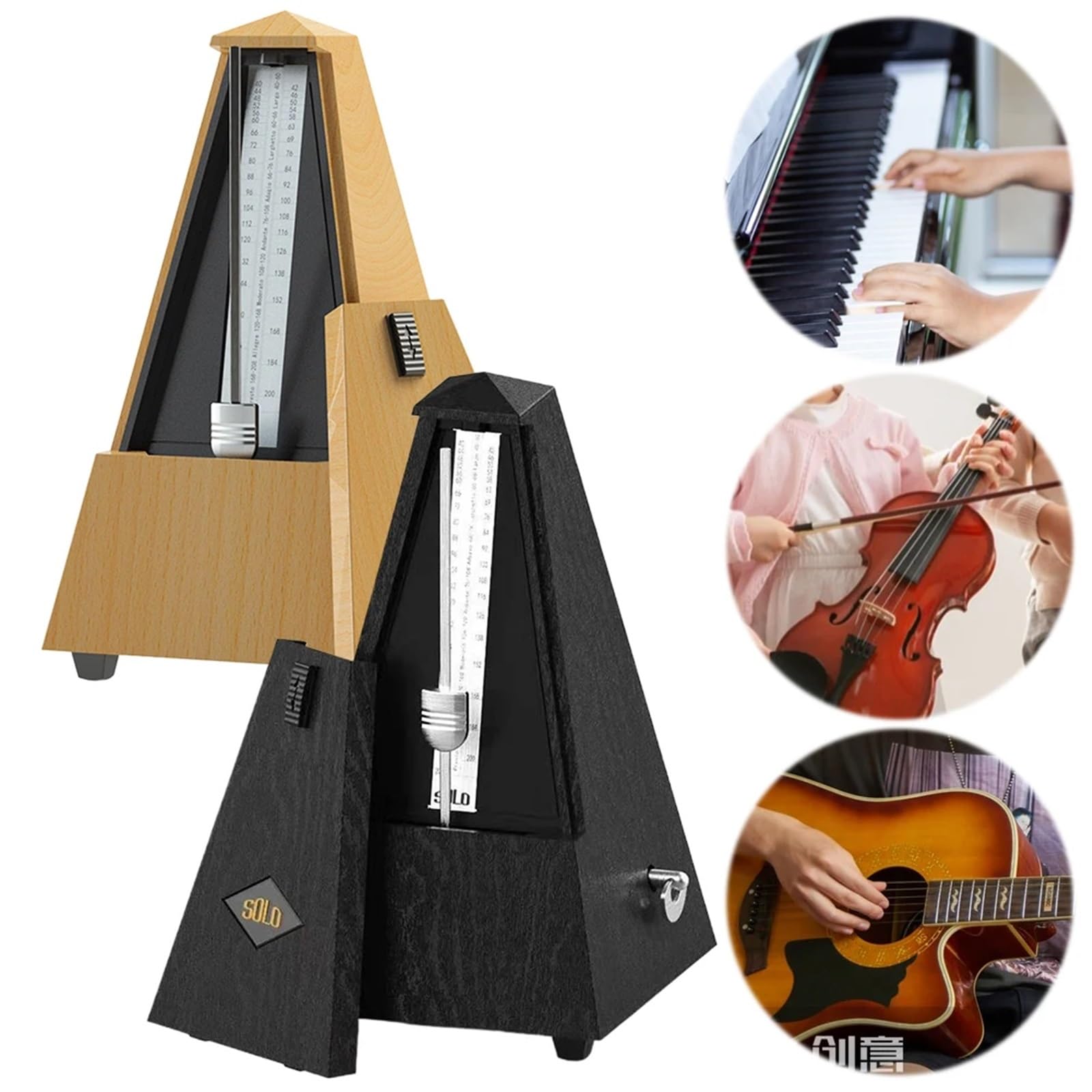 Metronomo meccanico Intervallo di tempo 40-208 bpm Metronomo a torre for pianoforte Chitarra Batteria Violino Tutti gli strumenti(Black)