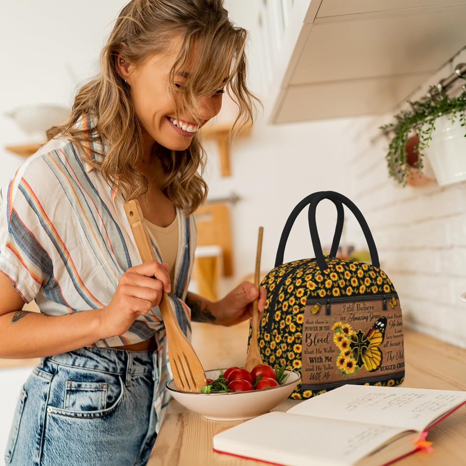Bible Verses Lunch Box Christian Insulated Lunch Bag for Women Inspirational Scripture Cross Butterfly Sunflower Lunchbox Religious Reusable LunchTote Bag for Church Office Work Travel - Image 5