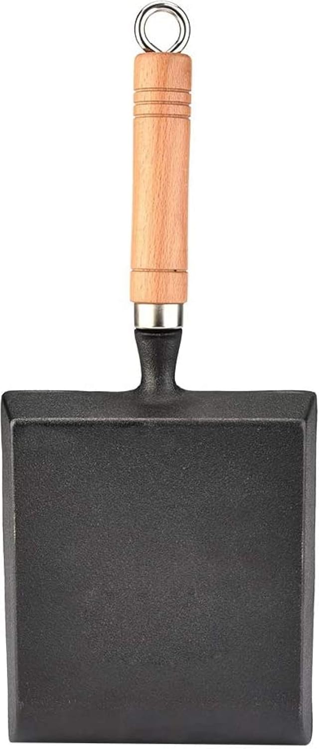 Tamagoyaki Egg Pan, Mini Wooden Handle Square Omelette Cast Iron Pan Suitable for Gas Halogen Ceramic Induction Hobs
