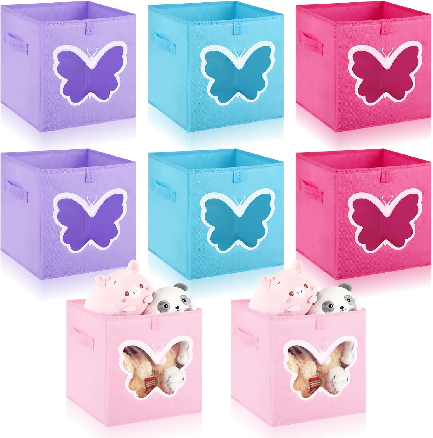 Kigley 8 Pcs Cube Storage Bins 11 x 11 Inch, Foldable Fabric Storage Bin Organizer Cubes Toy Box with Clear Window for Closet, Home, Bedroom, Office(Butterfly,Elegant Color)