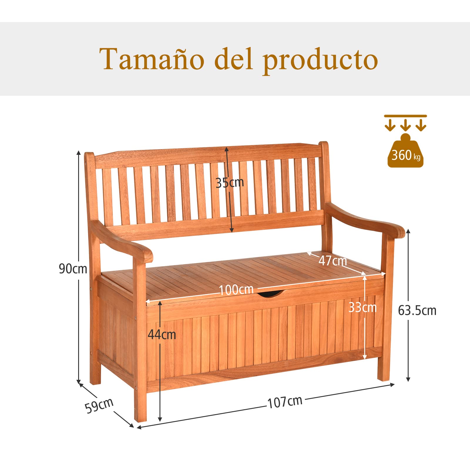 GOPLUS Banco de Jardín con Almacenamiento y Respaldo Ergonómico | Banco Exterior para 2 Plazas, Asiento Cómodo, Banco de Intemperie para Terrazas, Balcones y Patios, 107 x 59 x 90cm