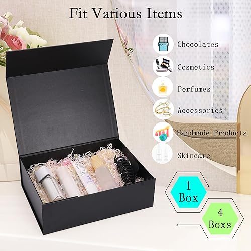 Miniatura 3 de Giftgarden Paquete de 4 cajas de regalo azules de 8 x 8 x 4 pulgadas con tapas magnéticas, caja de regalo cuadrada plegable para regalos, bodas,