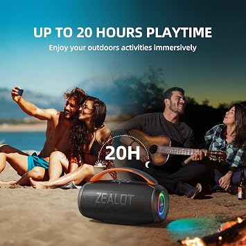ZEALOT P11 Bluetooth Speaker, 80W Peak Wireless Stereo, Ultra Lightweight Portable Design and IPX6 Waterproof, Customize EQ for Outdoor/Camping/Beach/Travel (Black)