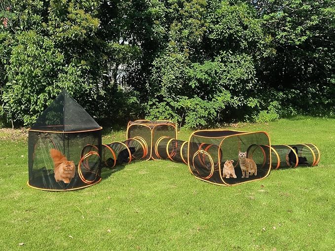 3 in 1 Cat Tent 3-Level Climbing Tower with Tunnel Pet Play House Outdoor Large Foldable Cat Enclosure Puppy Playpens (Styles 5)